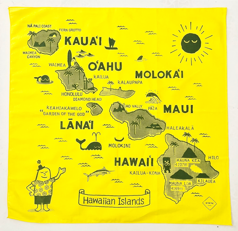 BANDANA -  HAWAIIAN ISLANDS YELLOW